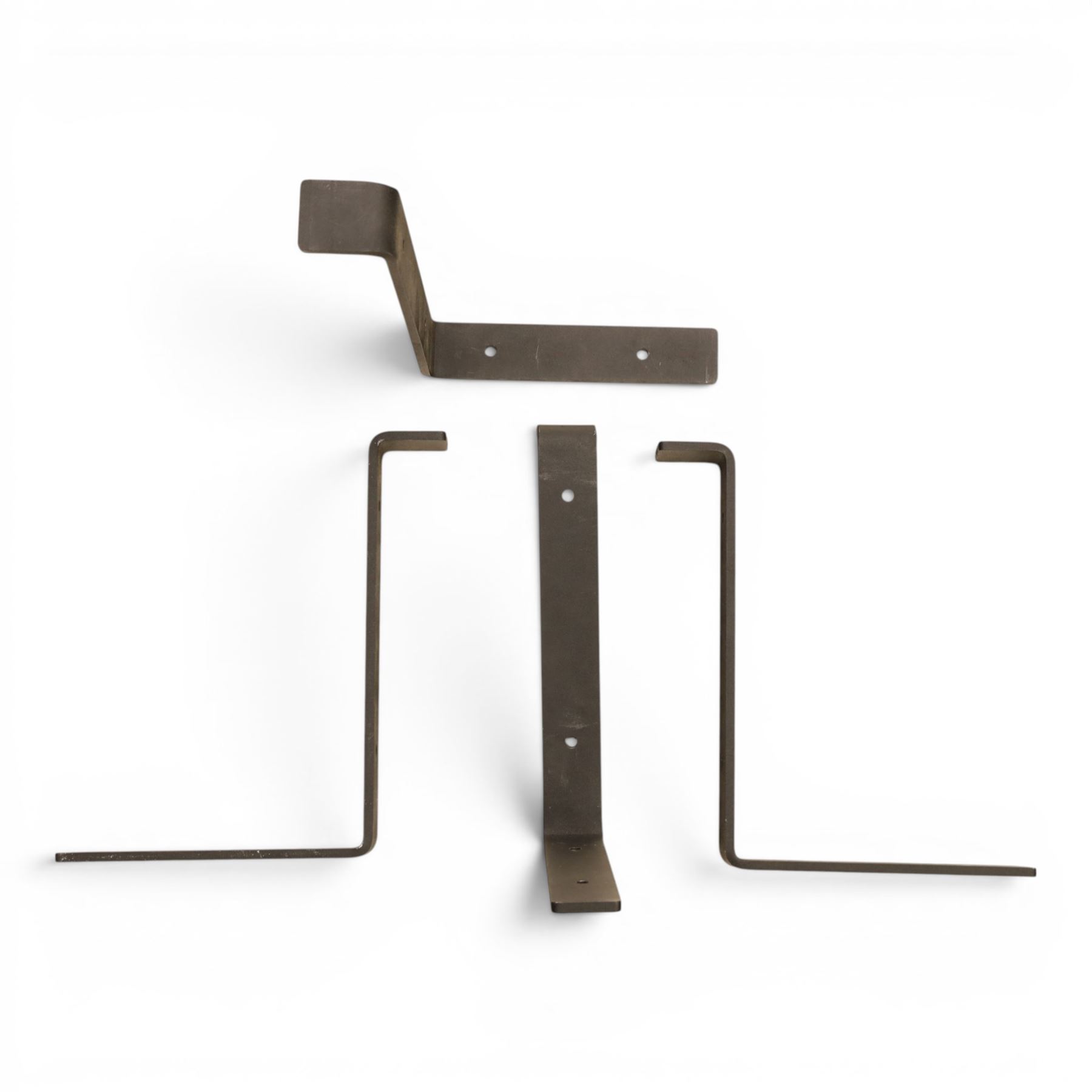 Pair of rustic pine shelves with metal brackets