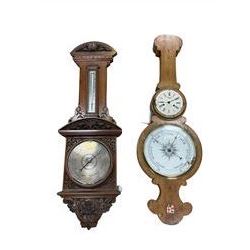 Two wall barometers, a replica Fitzroy barometer and a Kew pattern barometer for parts and spares