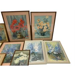 Olive Higginbottom (Yorkshire Early/Mid-20th century): Still Life of Delphiniums and 
Other Flowers, studio collection of watercolours, some signed and dated max 54cm x 38cm, in one box (10)