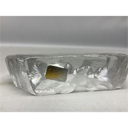 Two Mats Jonasson, Sweden paperweights, comprising polar bear in ice cave no 3152 and lion cubs, both with etched marks beneath, tallest H11.5cm