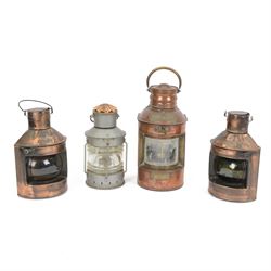 Pair of 20th Century Port and Starboard copper ship lanterns, together with Simpson Lawren...