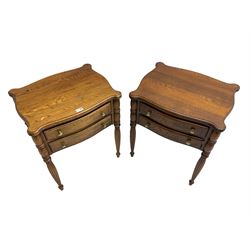 Lexington Furniture - pair of oak bedside lamp tables, shaped moulded top over two drawers, on turned and reed moulded supports