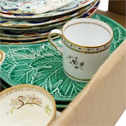 19th century Ironstone part dinner service, four Wedgwood leaf pattern plates, three 19th century coffee cans and other items