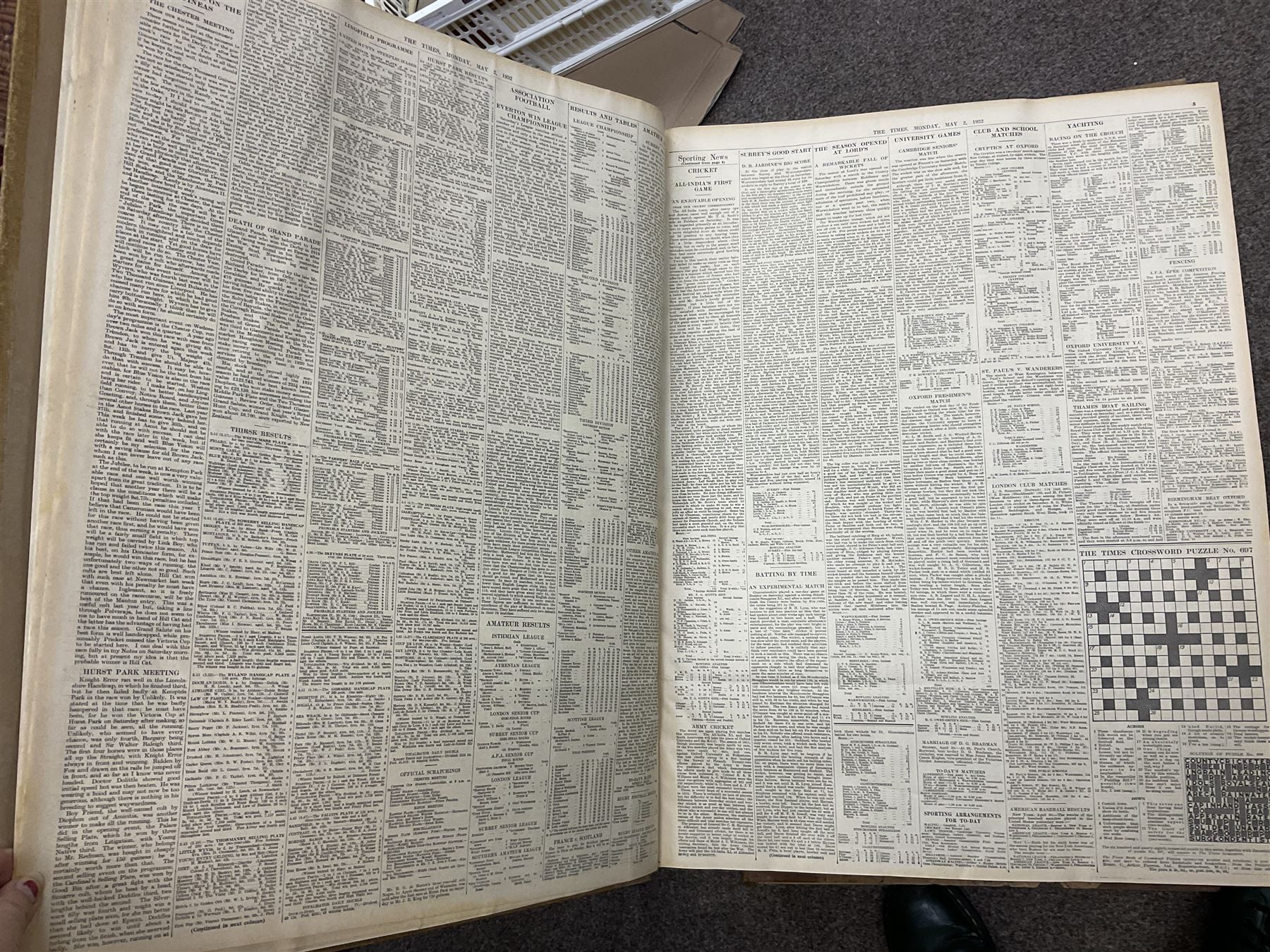 The Times Newspaper; an archive of The Times newspapers bound as five albums comprising, 1930 July & August, 1924, May & June, 1932 May & June, 1934 May & June, 1935 May & June