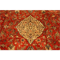  Persian Mahal red ground carpet, floral design, repeating blue ground border, 415cm x 316cm  