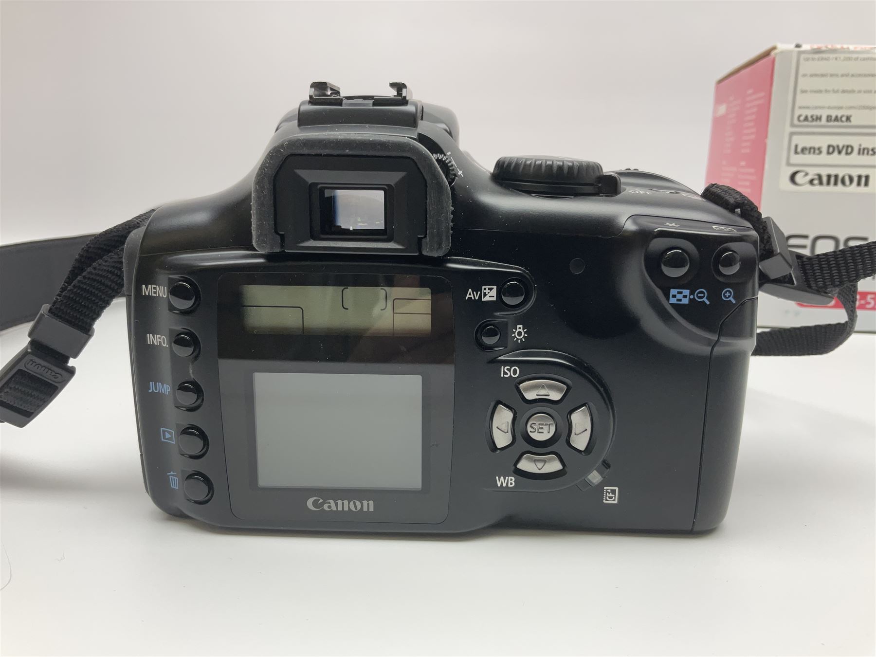 Canon EOS Digital Rebel camera body, serial no. 1960505067, with 'Canon Zoon EF-S 18-55mm 1:3.5-5.6 II' lens, in original box 