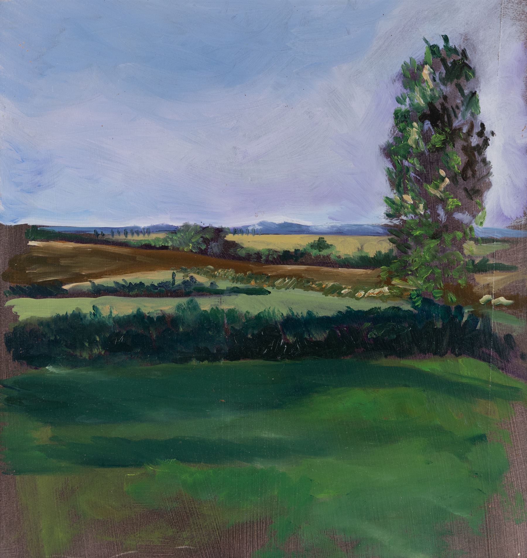 English School (Contemporary): Clouds Gathering over the Fields, pair of oils on board unsigned 31cm x 30cm (2)