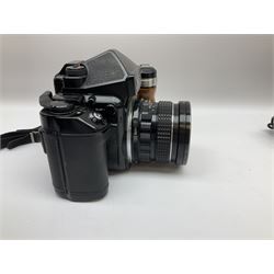 Pentax 67II camera with Asahi SMC Pentax - 6x7 ‘1:4 45mm’ lens, Asahi Takumar / 6x7 ‘1:4.5/75’ lens, Asahi Macro-Takumar / 6x7 ‘1:4/135’ lens, Asahi SMC Pentax - 6x7 ‘1:2.8 165mm’ lens, Asahi Pentax 6x7 rear converter ‘T6-2X’, lens filters and various other accessories, housed in a Billingham carry bag