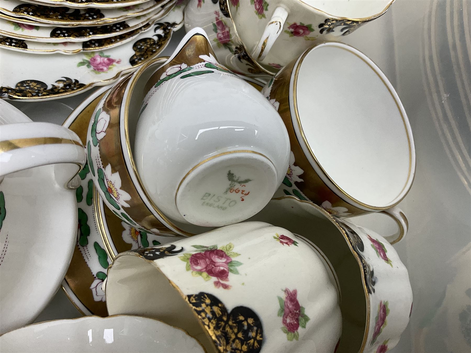 Royal Cauldon Victoria pattern dinner wares to include lidded tureen, dinner plates and twin handled soup bowls, together with Bisto and Blairs tea wares, cased fish slice and fork, silver plated metalware etc in two boxes
