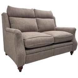 Parker knoll -  'Newbury' two-seat sofa (W148xm, H103cm, D100cm); and matching armchair with electric rising footrest (W85cm); upholstered in lavender fabric 