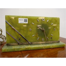  Art Deco onyx and chrome mantel clock, W27cm, Metamec electric dome top mantel clock, H12.5cm and a BEM mantel clock with brass chapter ring, H18cm, (3)  