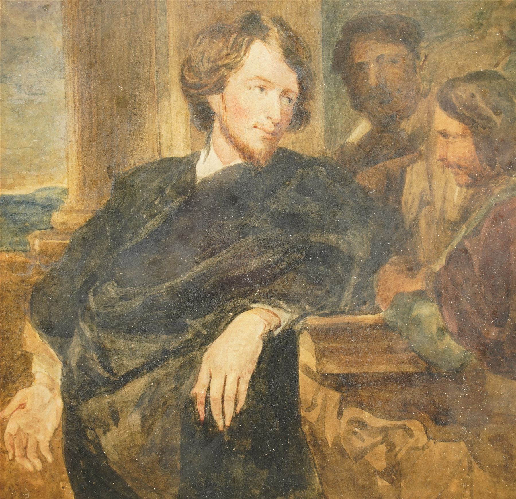 After Anthony van Dyck (Flemish 1599-1641): 'George Gage with Two Men', 19th century watercolour unsigned 16cm x 16cm