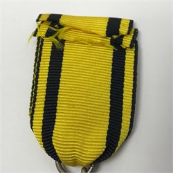 WWII German Iron Cross 2nd Class with ribbon; WWI German Wuerttemberg Medal with ribbon; and Day Badge for 1934 marked Reichsverband Pforzheim32 (3)