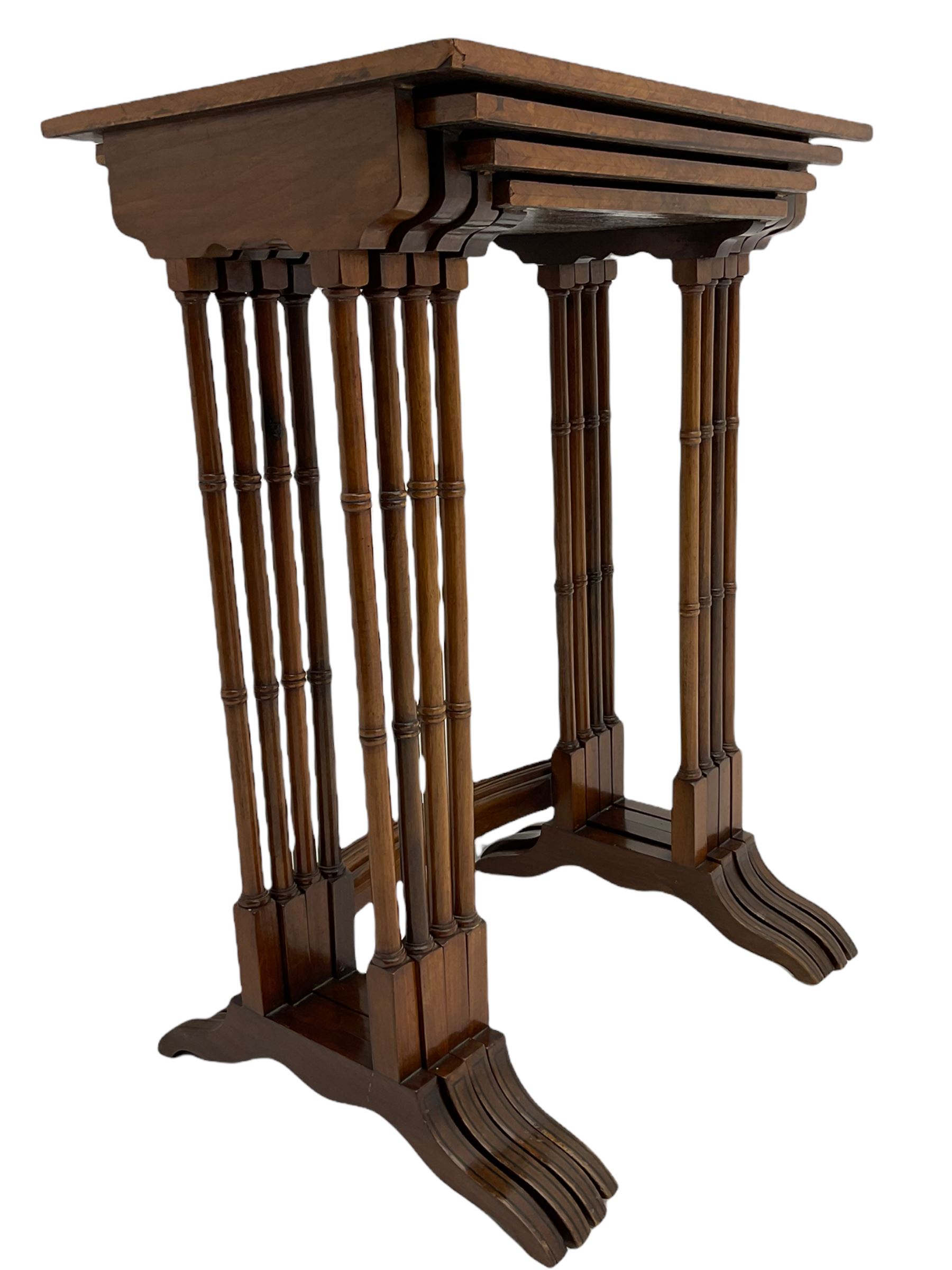 Georgian style walnut Quartetto nest of tables, inlaid and crossbanded top