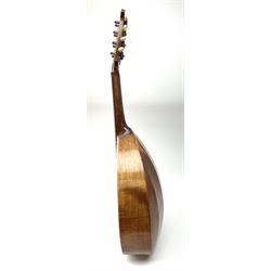 Melody-Uke four-string ukelele banjo, makers plaque to head stock L59cm; and Italian eight-string lute-back mandolin with mahogany stained segmented maple back and spruce top L59cm (2)
