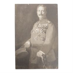 Two photographs of the Kaiser, the first of the Kaiser with Edward VII and ladies, the second of the Kaiser at Aldershot together with portrait picture of the Kaiser
