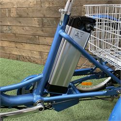 Excellent condition Jorvik folding electrical Trike with battery key and charger, 18 speed, shimano gears, storage baskets - THIS LOT IS TO BE COLLECTED BY APPOINTMENT FROM DUGGLEBY STORAGE, GREAT HILL, EASTFIELD, SCARBOROUGH, YO11 3TX