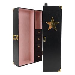 Franklin Mint Marilyn Monroe portrait doll, dressed in Gentleman Prefer Blondes pink dress, together with a wardrobe trunk and four outfits, comprising white dress from The Seven Year Itch, black dress from Some Like It Hot, red glitter dress with feather headress from The Seven Year Itch and the 'Happy Birthday Mr President' nude dress, all boxed with certificate of authenticity