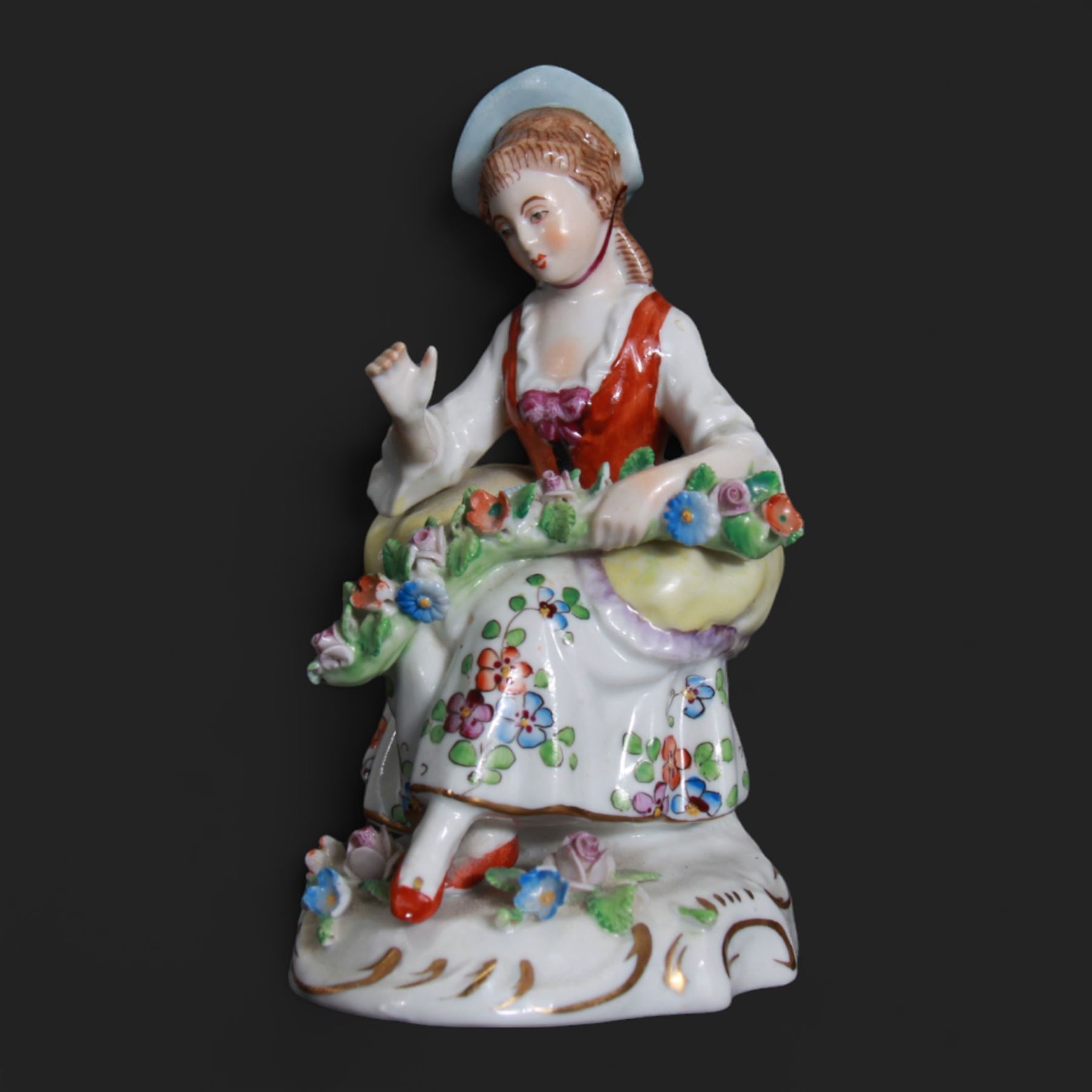 Two Volkstedt figures, comprising Piper and Harlequin, together with three Sitzendorf figures, largest H20cm 