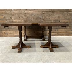 Single oak rectangular table on turned supports joined by a single stretcher (W110cm, D80c...