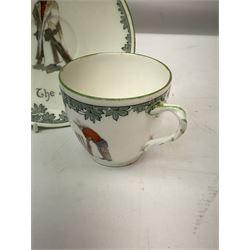 Early 20th century Royal Doulton teacup and saucer, from the series 'The All Black Team', the teacup depicting a cricketer entitled 'Good for fifty', the saucer depicting a cricketer stood in a long coat and wide brimmed hat, entitled 'The Boss', both with printed mark beneath, cup H6.5cm