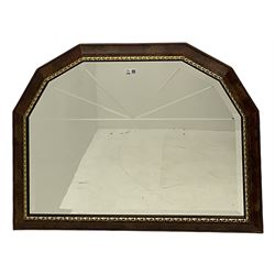 Late 20th century oval bevelled mirror in gilt frame decorated with ribbons and trailing foliate (95cm x 65cm), and a canted rectangular mirror in painted finish and gilt frame (98cm x 68cm)