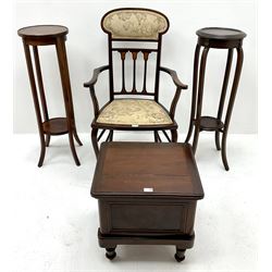 Edwardian planter, together with another example, probably late Victorian, commode chair, and Arts and Crafts style armchair 