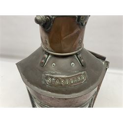 Copper Starboard ship navigation lamp, marked Mackay Ltd Glasgow, H40cm 