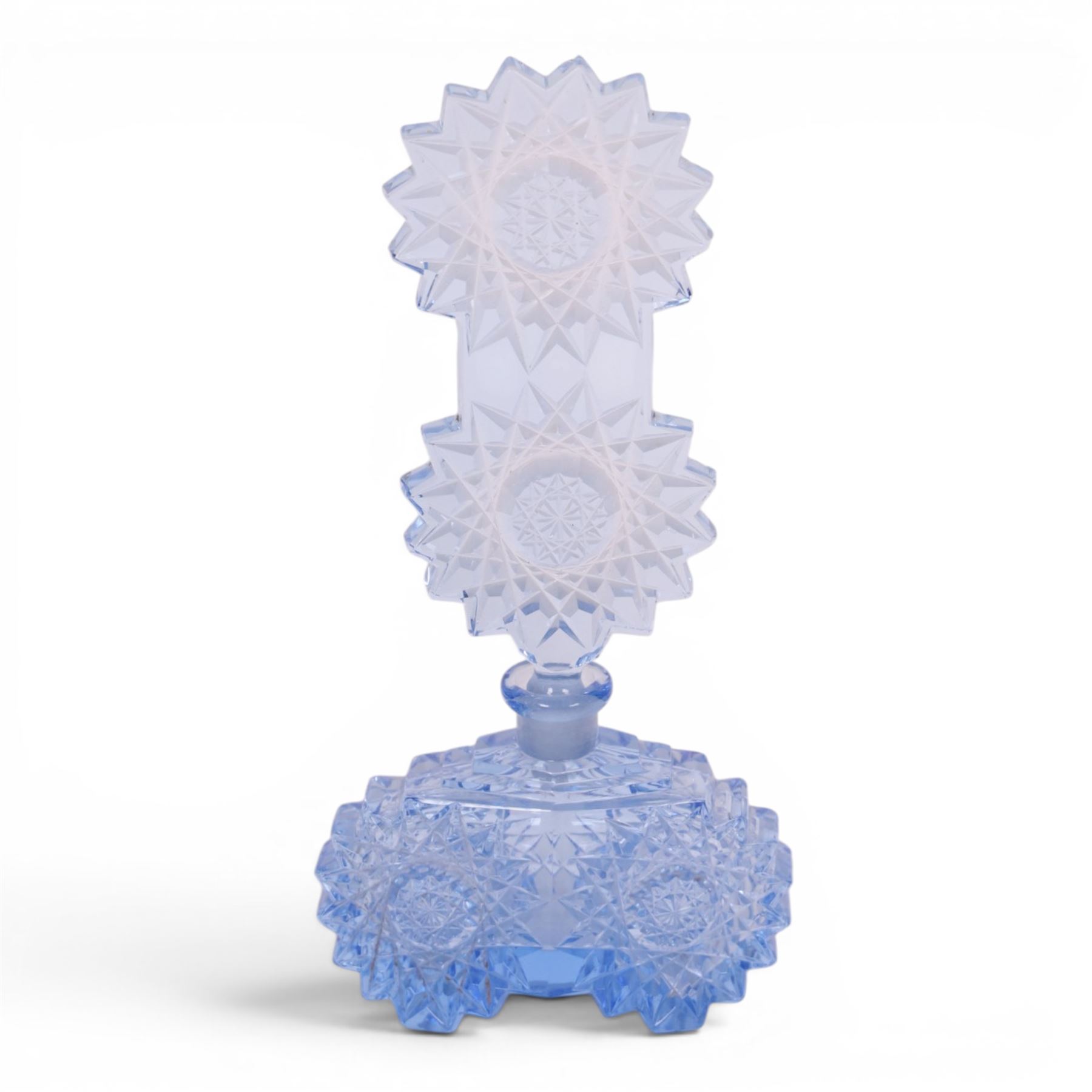 Victorian silver topped and blue overlaid cut glass scent bottle, together with Czechoslovakia blue glass scent bottle and glass jug with silver decoration
