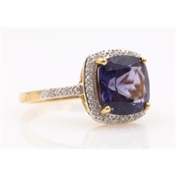  Princess cut amethyst and diamond gold ring hallmarked 9ct  