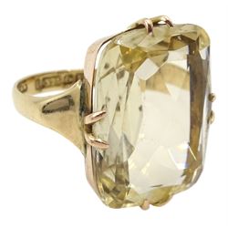 Early 20th century 9ct gold large single stone citrine ring, Birmingham 1930