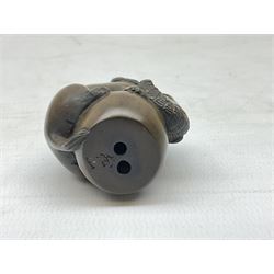 Netsuke in the form of an elephant, signed to base