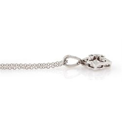 18ct white gold milgrain set round brilliant cut diamond openwork pendant, London 2015, on 18ct white gold chain necklace, hallmarked, total diamond weight approx 0.15 carat