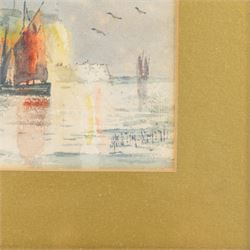 Austin Smith (British fl.1913-1928): Sailboats off Scarborough, pair of watercolours signed; together with Alfred Durham (British 19th century): Coastal Views of Scarborough, set of three watercolours heightened with white signed and one dated 1907 max 18cm x 32cm (5)