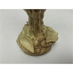 Royal Worcester blush ivory Nautilus shell with coral shape support and decorated with shells to base, mark beneath, H17cm  