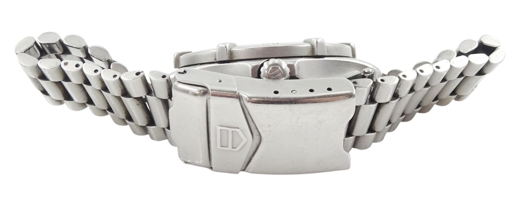 Tag Heuer gentleman's stainless steel automatic wristwatch, Ref. 669.206F, black dial with luminous hour markers, on original stainless steel bracelet,, with fold-over clasp and one other Tag Heuer Night Diver gentleman's stainless steel quartz wristwatch, cream luminous dial, on original stainless steel bracelet, both boxed