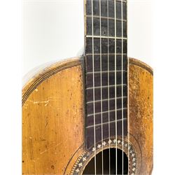 19th century and later parlour guitar, probably French, with mother of pearl inlaid decoration, L90cm