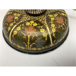  Kashmiri papier mache table lamp, open spiral twist column decorated with flowers, on a turned base,  H43cm