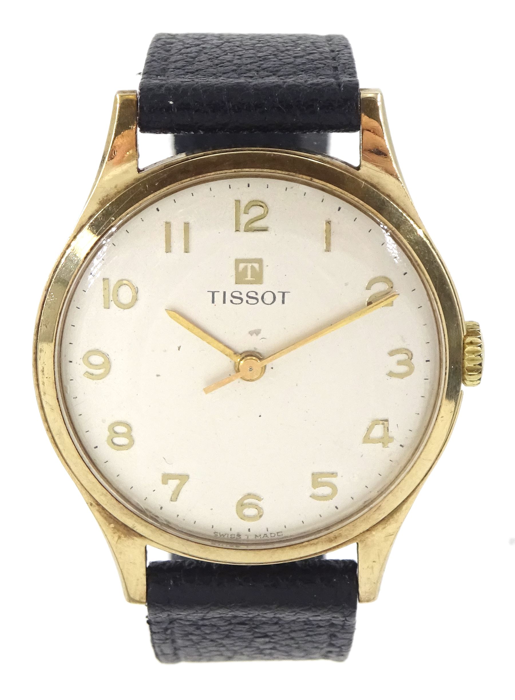 Tissot gentleman's 9ct gold manual wind presentation wristwatch, Cal. 781-1, case by Dennison, Birmingham 1965, on black leather strap