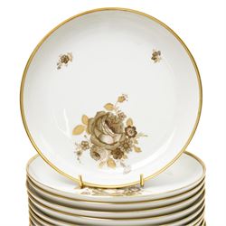 Furstenberg tea service decorated with sprays of flowers within a gilt rim comprising twelve cups and saucers, twelve plates, tea pot, hot water jug, milk jug, sugar bowl and cover and cake plate