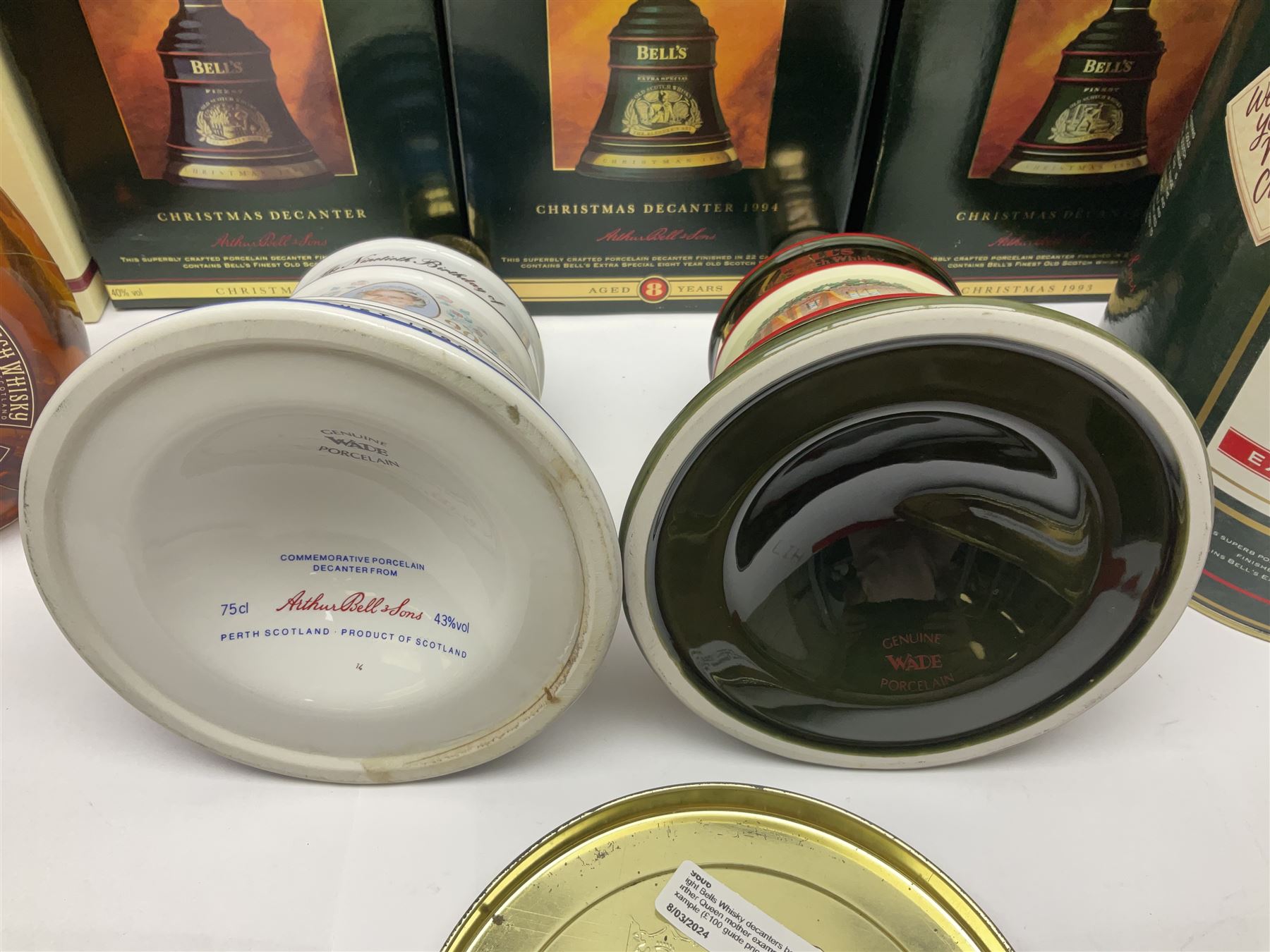 Dimple 15 Year Old Blended Scotch Whisky, together with nine Bells, scotch whisky, in Wade ceramic decanters, including Christmas 1991, 1998, 1996 etc, of various contents and proof 