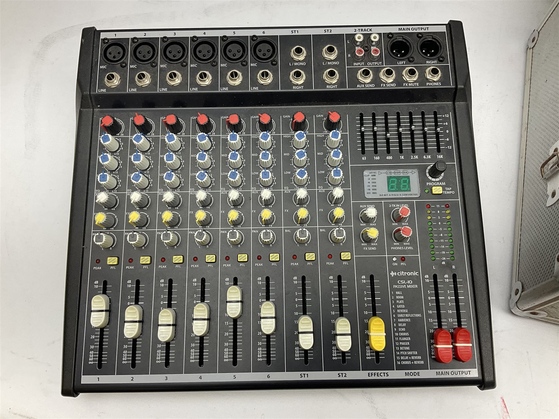 Meridian stage pro AS802ADC mixer, housed in a hard case, Xenyx X1222USB mixer and a Citronic CSL-10 mixing console, boxed (3)
