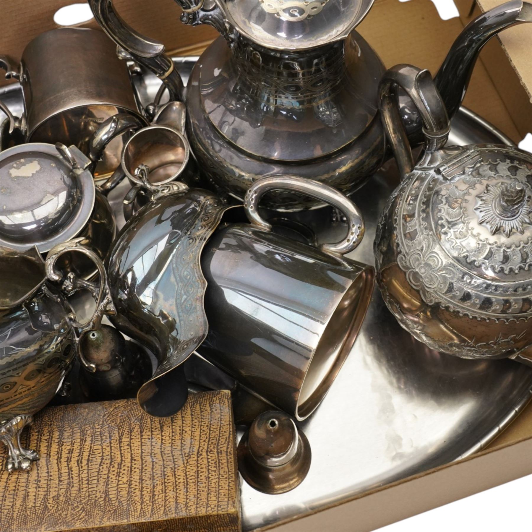 Silver plated items including coffee pot, tea pots. hotel plate etc