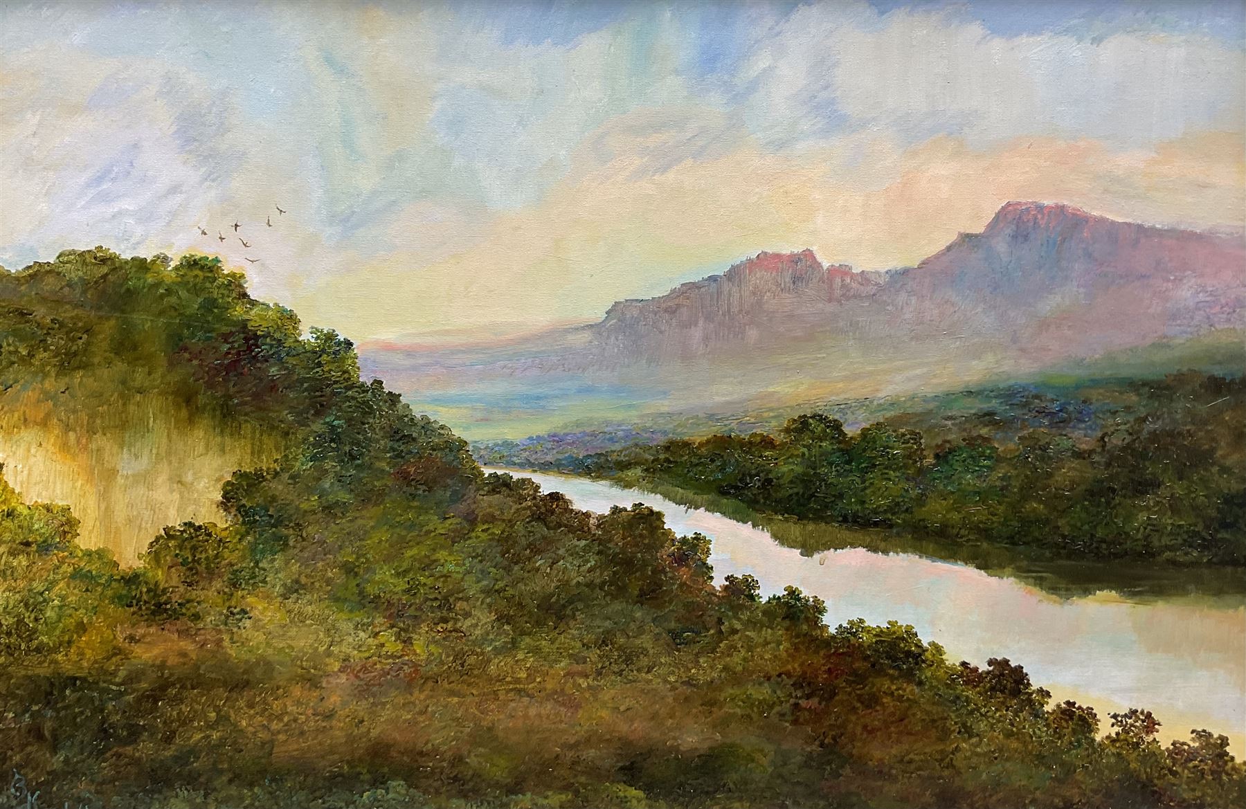 Bruce Kendall (British Contemporary): 'The River Eden', oil on board signed, titled verso 48cm x 74cm