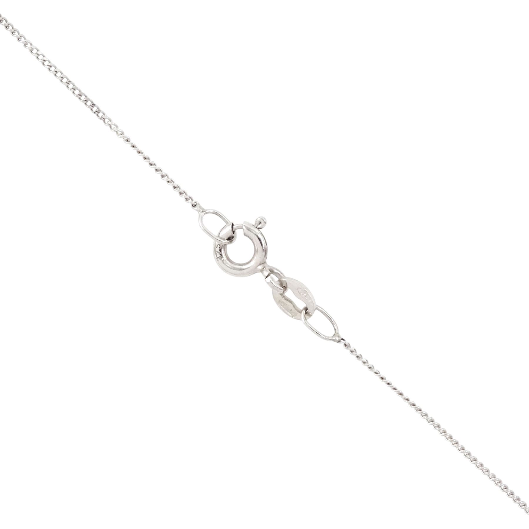 9ct white gold diamond pendant necklace, the openwork pendant set with single cut diamonds, suspending further single cut diamonds, both hallmarked
