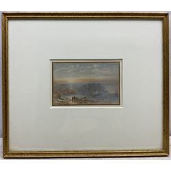 George Weatherill (British 1810-1890): Coble on Penny Steel looking towards Cowbar Nab - Staithes, watercolour unsigned 10.5cm x 17cm