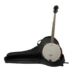 Classic Cantabile five-string banjo with sapele mahogany back L97.5cm; in soft carrying case