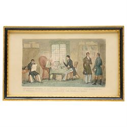 Isaac Robert Cruikshank (British 1789-1856): 'Life in London...' 'The Money Lender...' and 'The Grand Lounge...', set three early 19th century engravings with hand-colouring pub. 'Life in London; or the Day and Night Scenes of Jerry Hawthorne....'  London: Sherwood, Neely and Jones c.1820-1, 14cm x 24cm (3) 