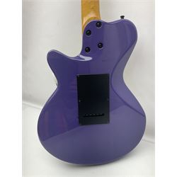 Canadian Godin SD electric guitar in two-tone purple/white with bird's eye maple neck and tremolo, serial no.98455463, L100cm overall; in soft carrying case.