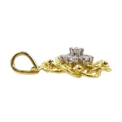 18ct gold round brilliant cut diamond flower cluster pendant, hallmarked 